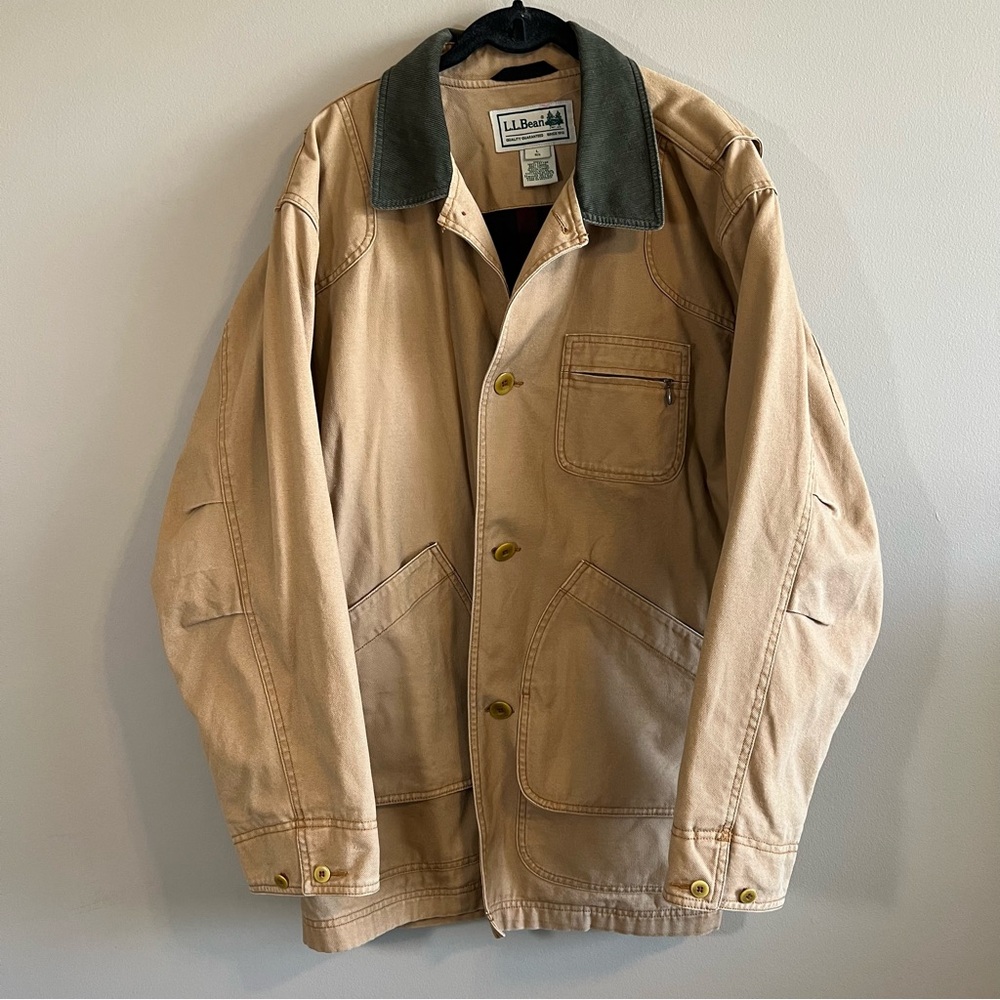 L.L. Bean Coat Jacket VTG Mens Barn Chore Cotton Tan Canvas Outdoor Work…